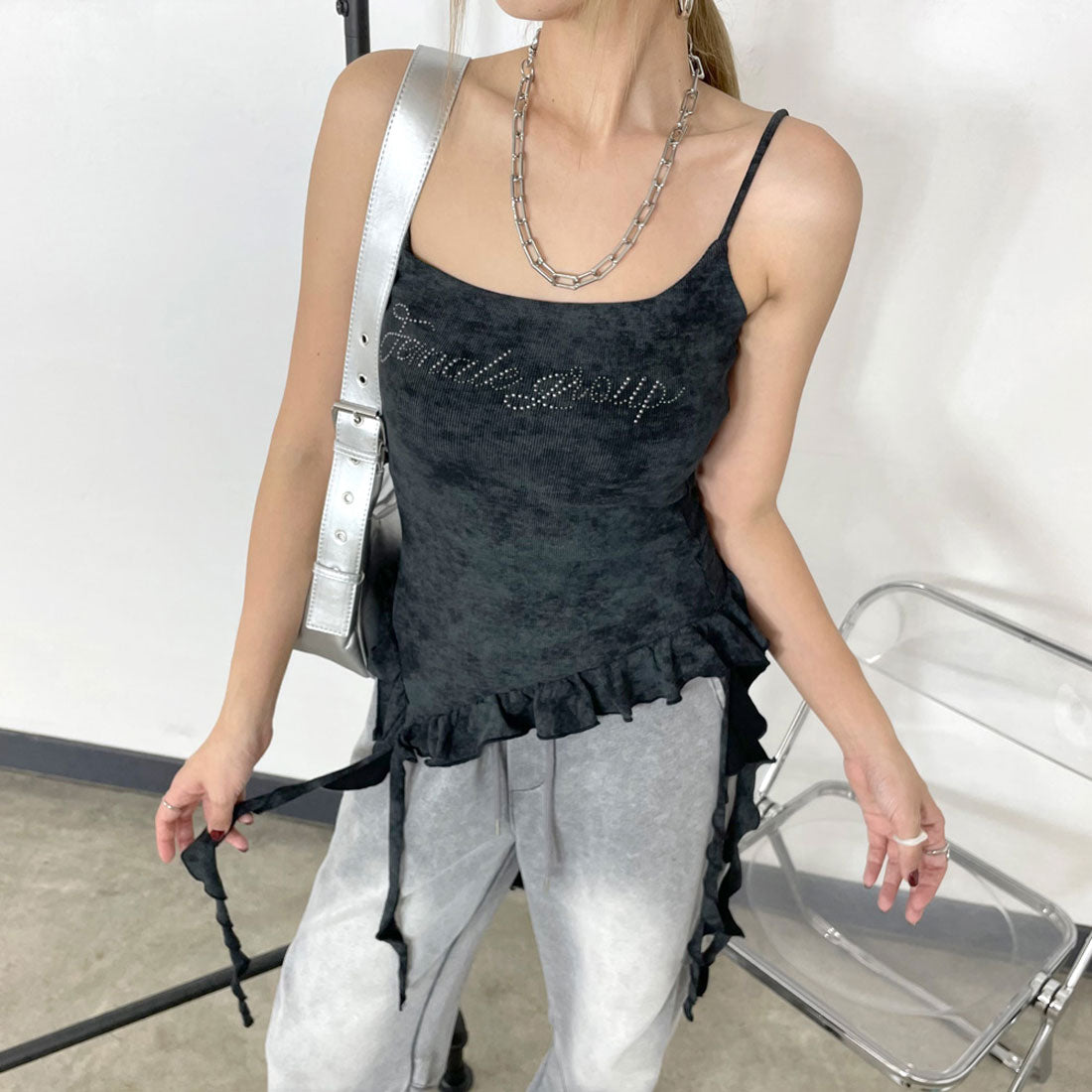 ノンヘッジ non-hedge ストーンロゴアシメトップス （チャコール） チャコール