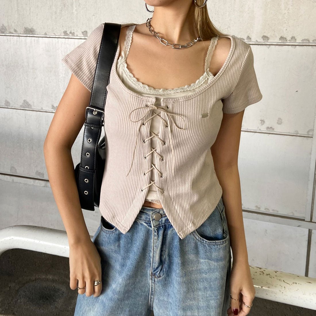 ノンヘッジ non-hedge レースタンクアンサンブル風トップス （ベージュ） ベージュ