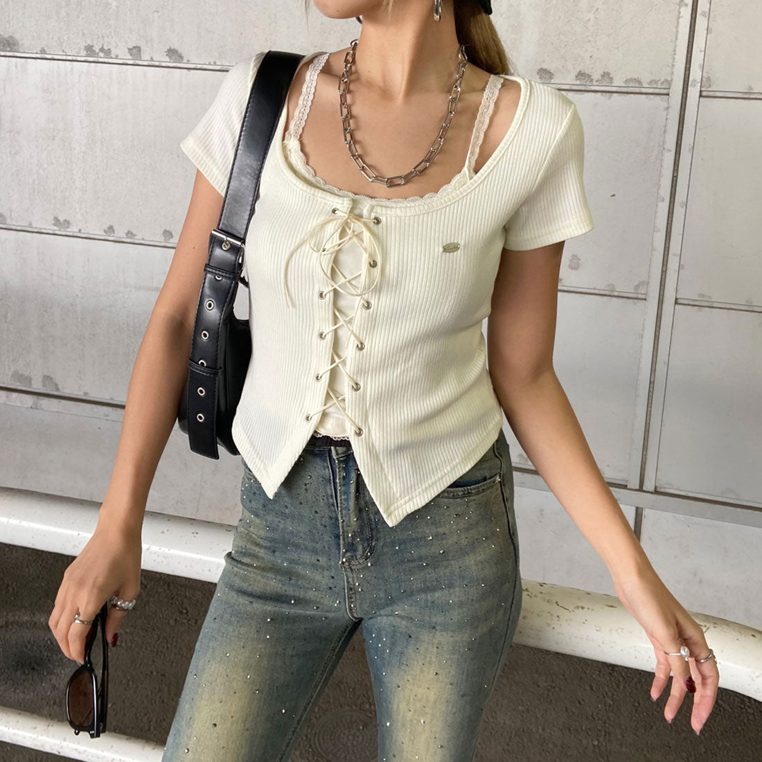 ノンヘッジ non-hedge レースタンクアンサンブル風トップス （ベージュ） ベージュ