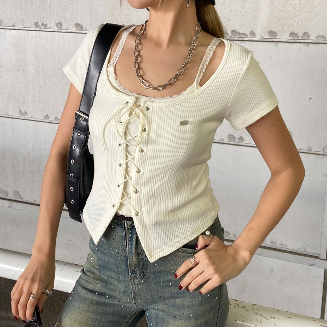 ノンヘッジ non-hedge レースタンクアンサンブル風トップス （ベージュ） ベージュ