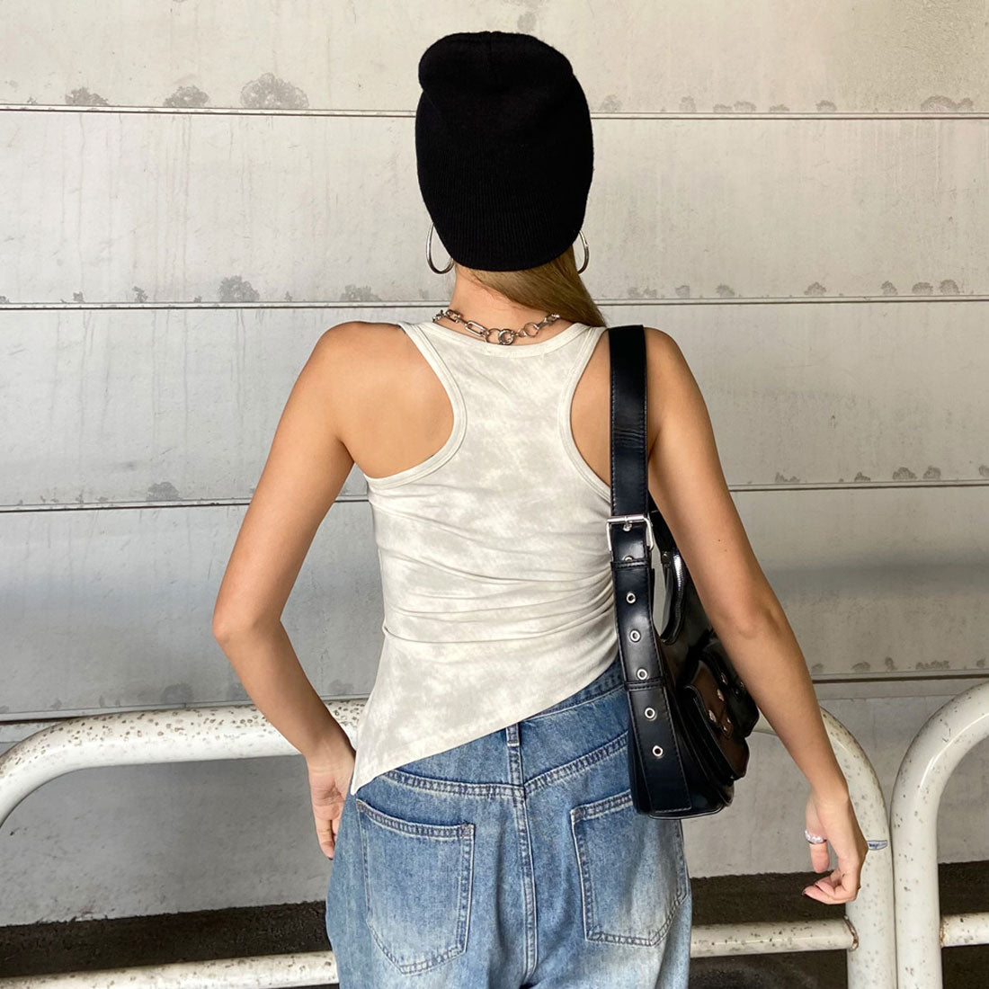 ノンヘッジ non-hedge ストーンロゴサイドドロストタンクトップ （チャコール） チャコール