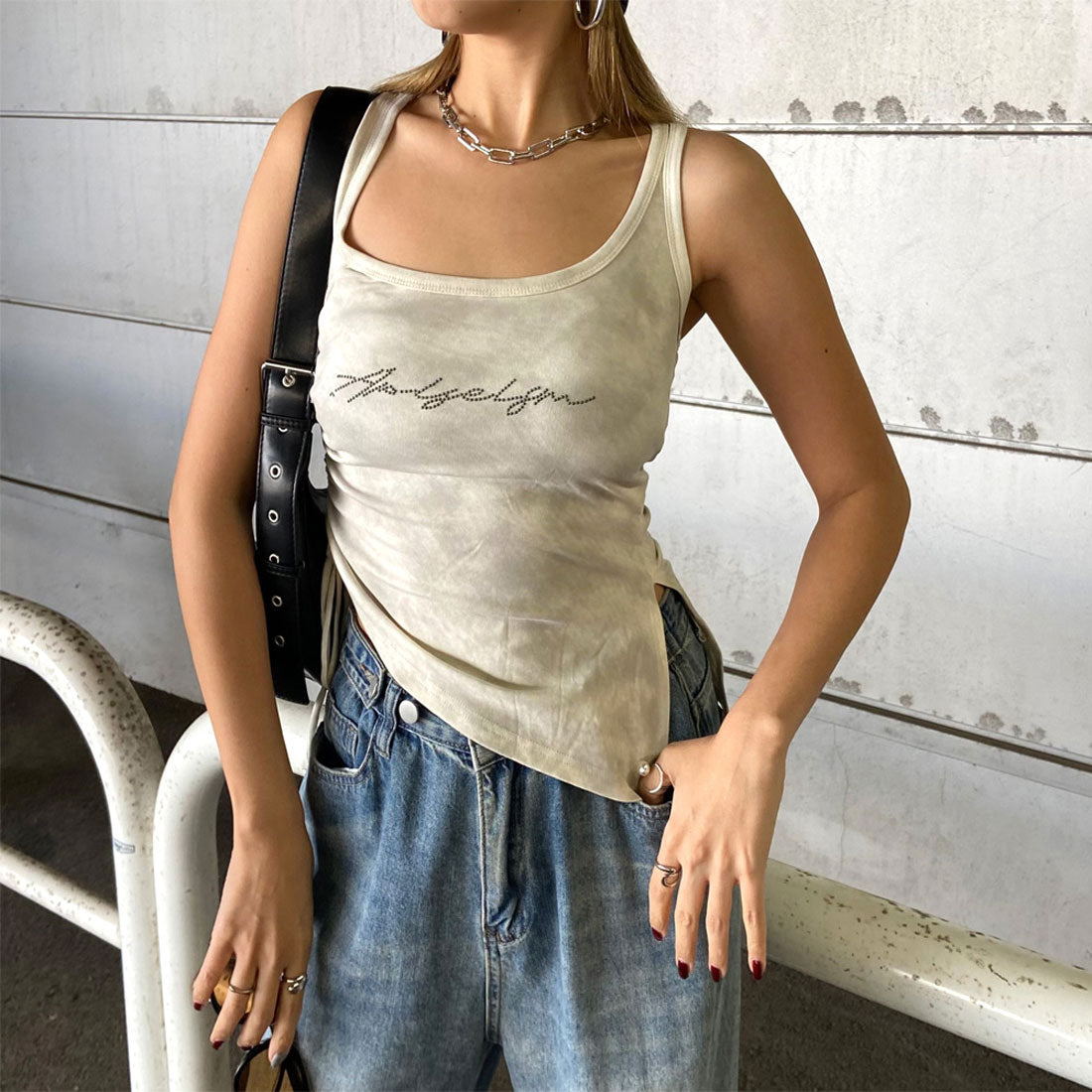 ノンヘッジ non-hedge ストーンロゴサイドドロストタンクトップ （チャコール） チャコール