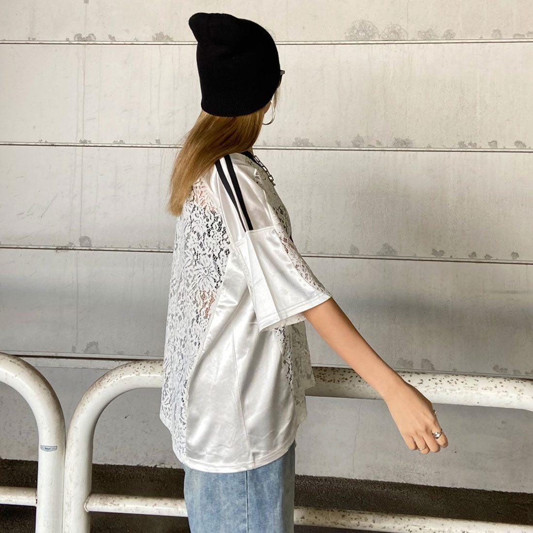 ノンヘッジ non-hedge レースロゴビッグトップス （ブラック） ブラック