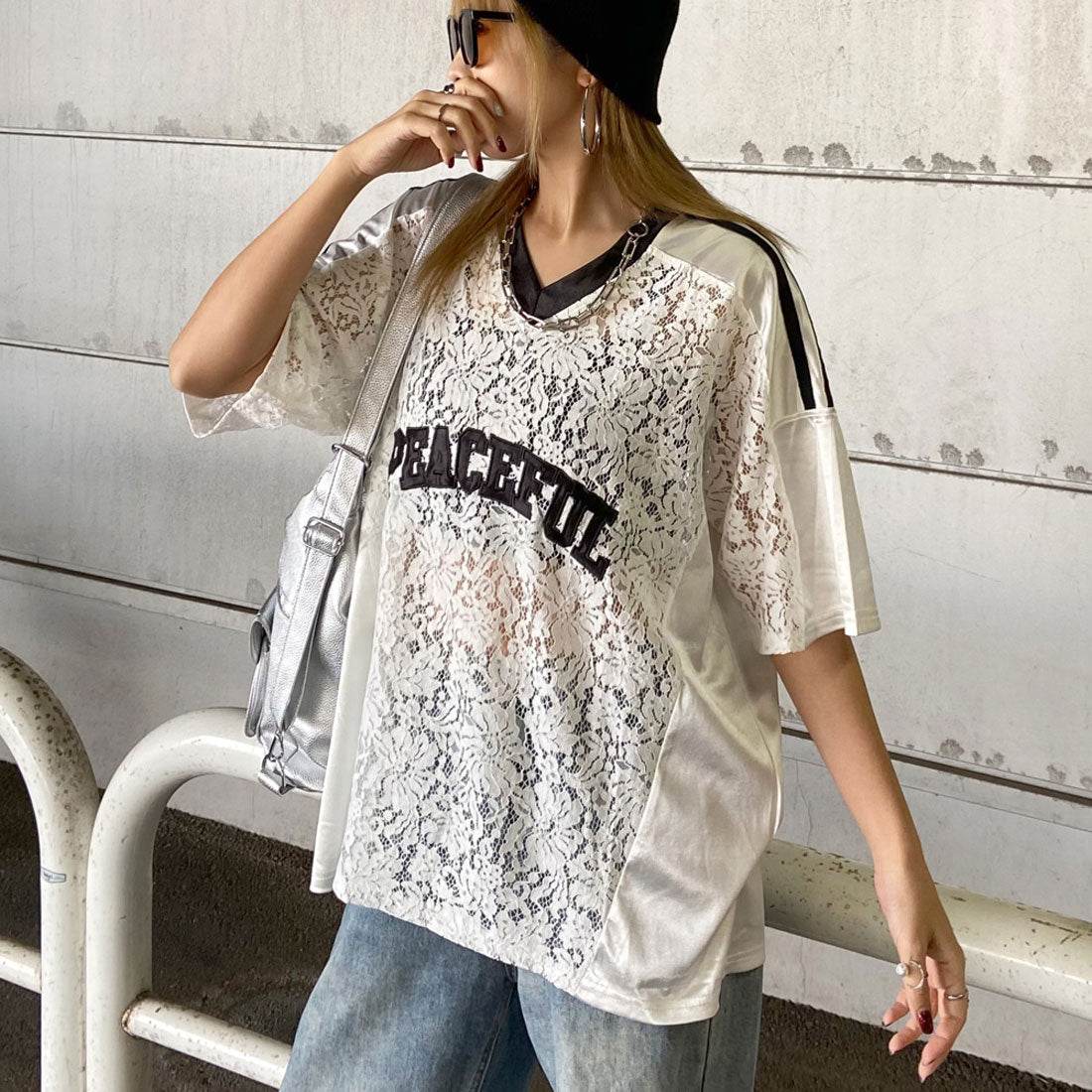 ノンヘッジ non-hedge レースロゴビッグトップス （ブラック） ブラック