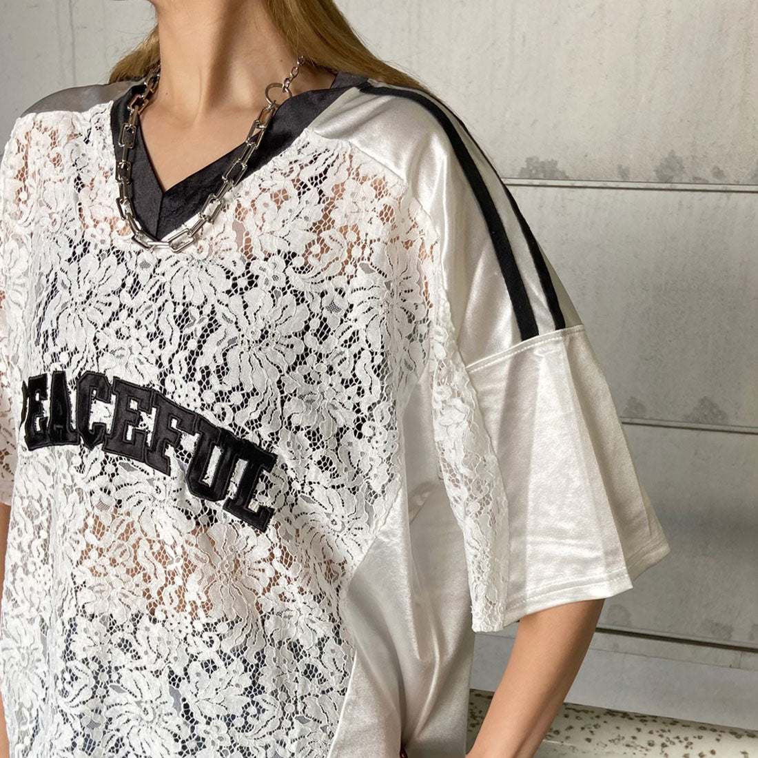 ノンヘッジ non-hedge レースロゴビッグトップス （ブラック） ブラック