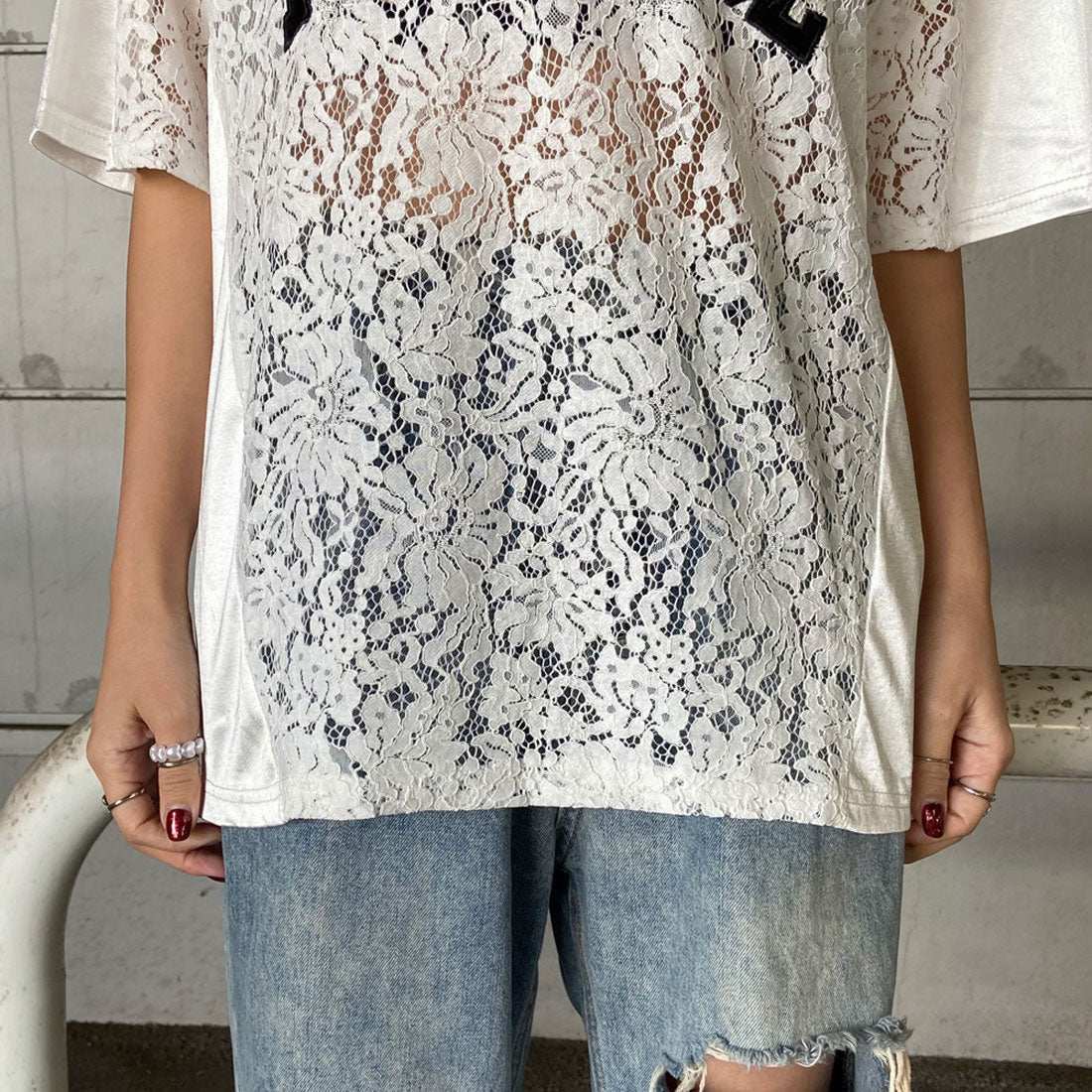 ノンヘッジ non-hedge レースロゴビッグトップス （ブラック） ブラック