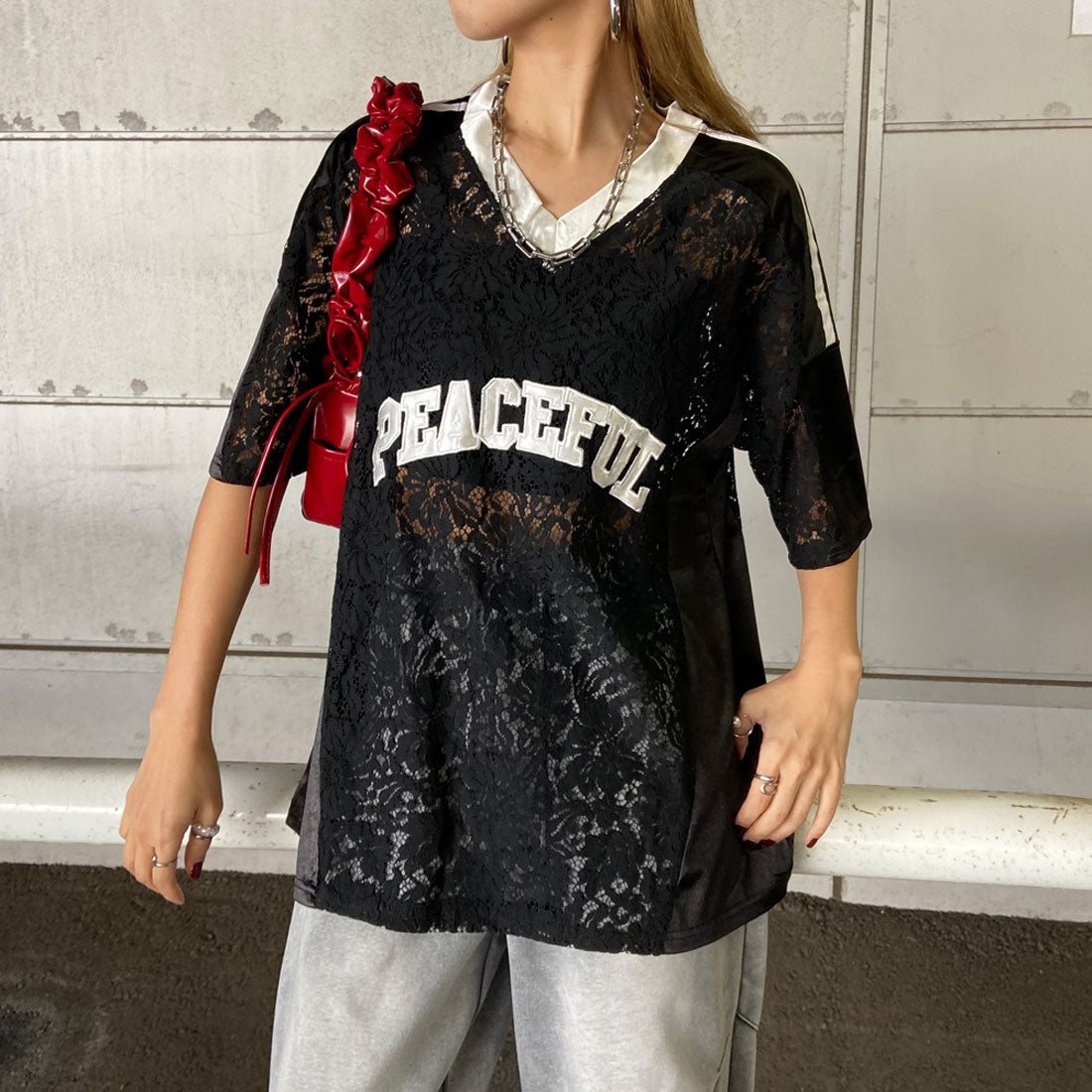 ノンヘッジ non-hedge レースロゴビッグトップス （ブラック） ブラック