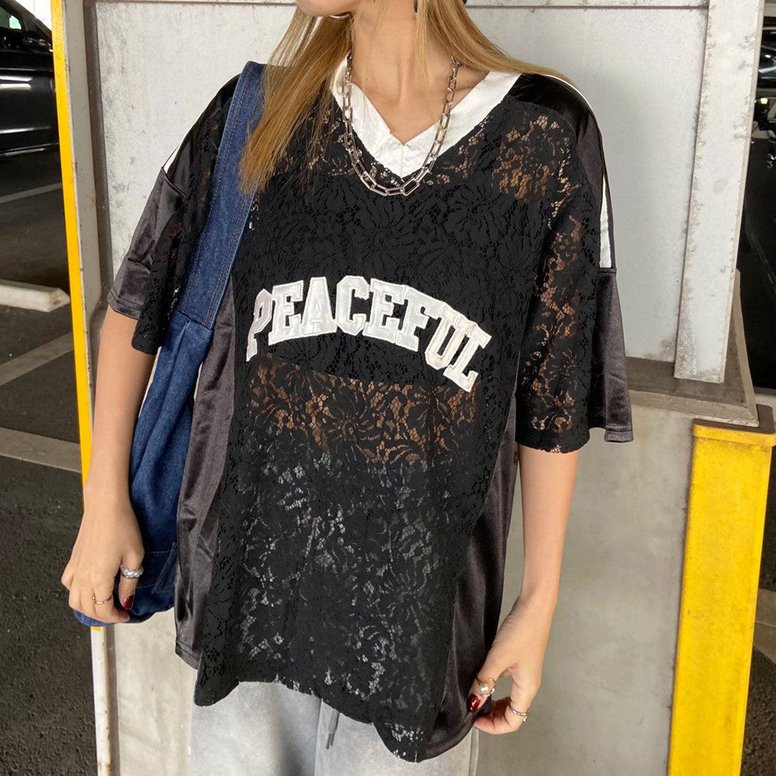 ノンヘッジ non-hedge レースロゴビッグトップス （ブラック） ブラック