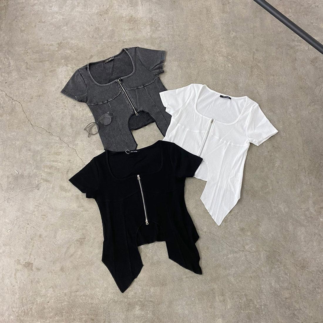 ノンヘッジ non-hedge リブZIPイレギュラーヘムトップス （ブラック） ブラック