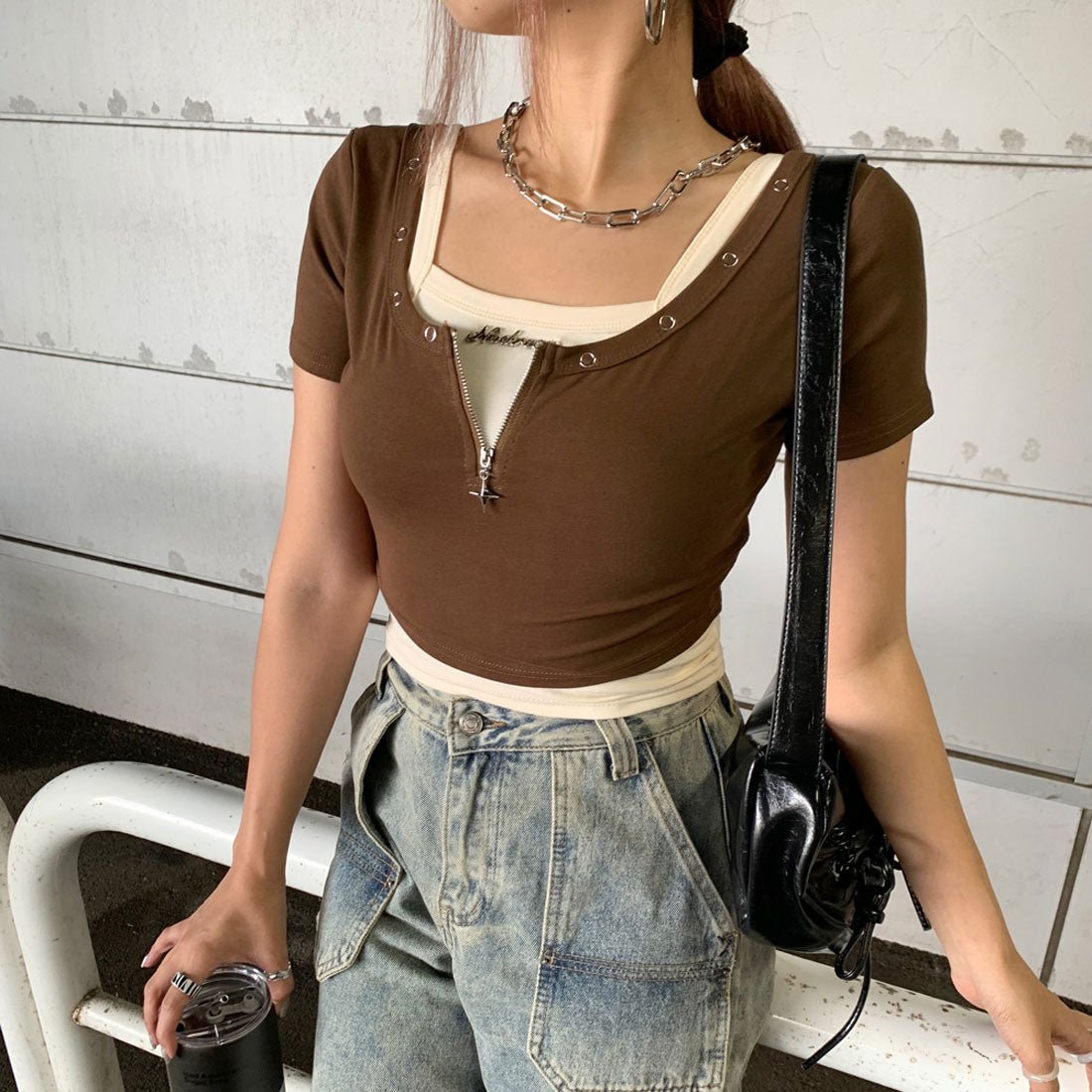 ノンヘッジ non-hedge アンサンブルZIPショートトップス （グレー） グレー