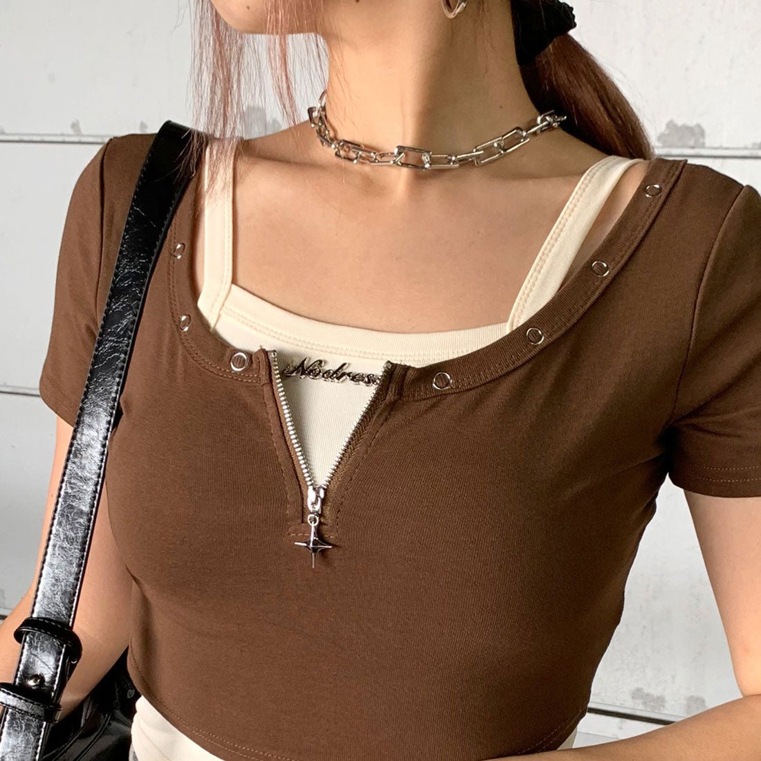 ノンヘッジ non-hedge アンサンブルZIPショートトップス （グレー） グレー