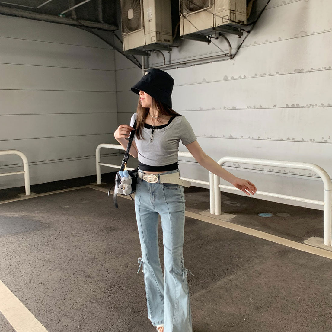 ノンヘッジ non-hedge アンサンブルZIPショートトップス （グレー） グレー