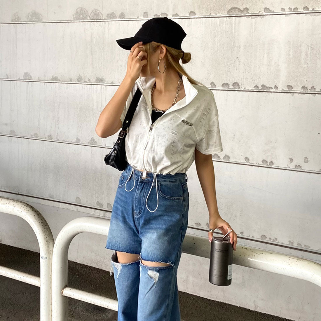 ノンヘッジ non-hedge プレートダメージWZIPトップス （チャコール） チャコール