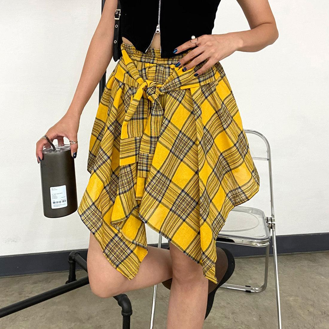 ノンヘッジ non-hedge チェックイレヘムスカート （ネイビー） ネイビー