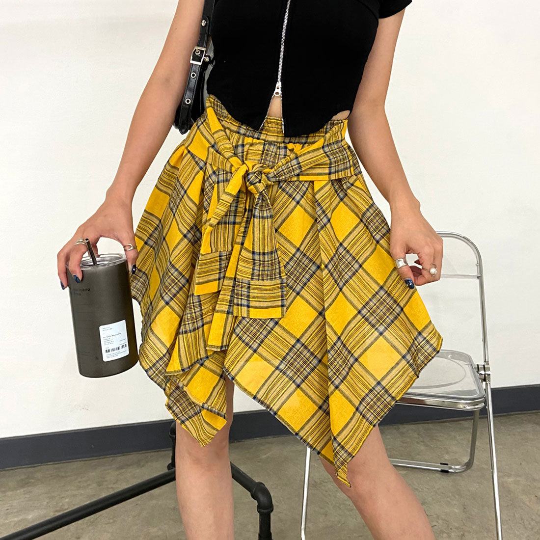 ノンヘッジ non-hedge チェックイレヘムスカート （ネイビー） ネイビー