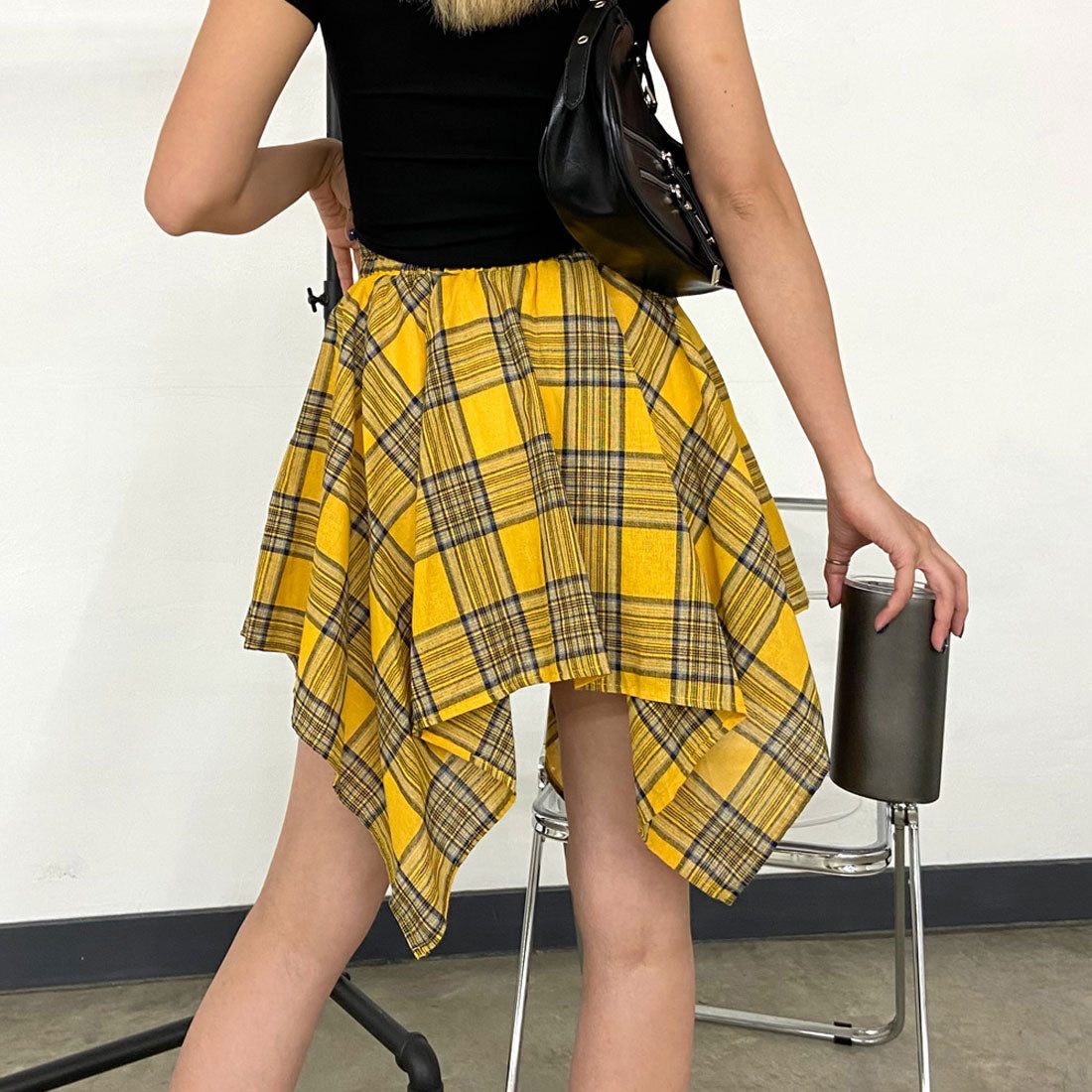 ノンヘッジ non-hedge チェックイレヘムスカート （ネイビー） ネイビー