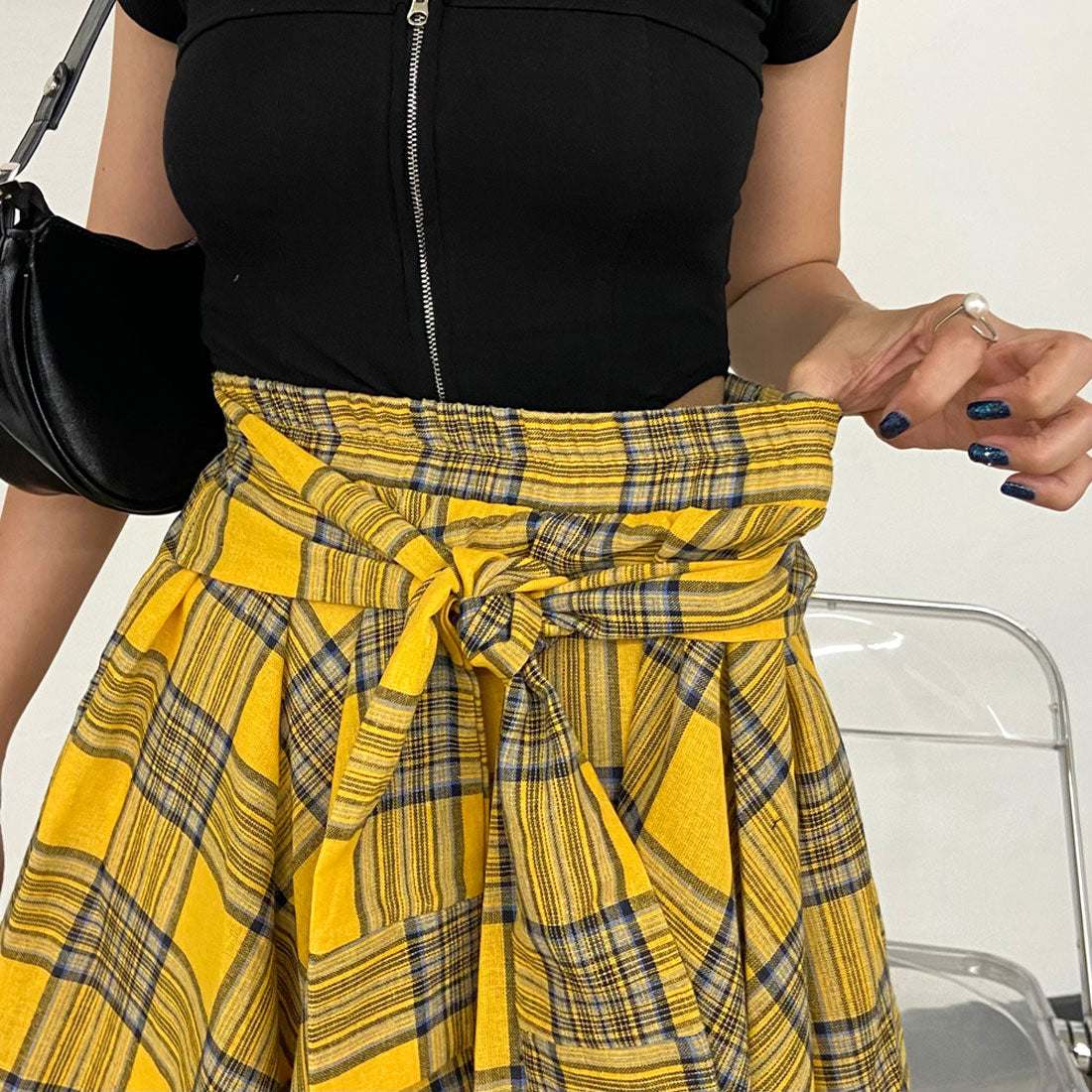 ノンヘッジ non-hedge チェックイレヘムスカート （ネイビー） ネイビー