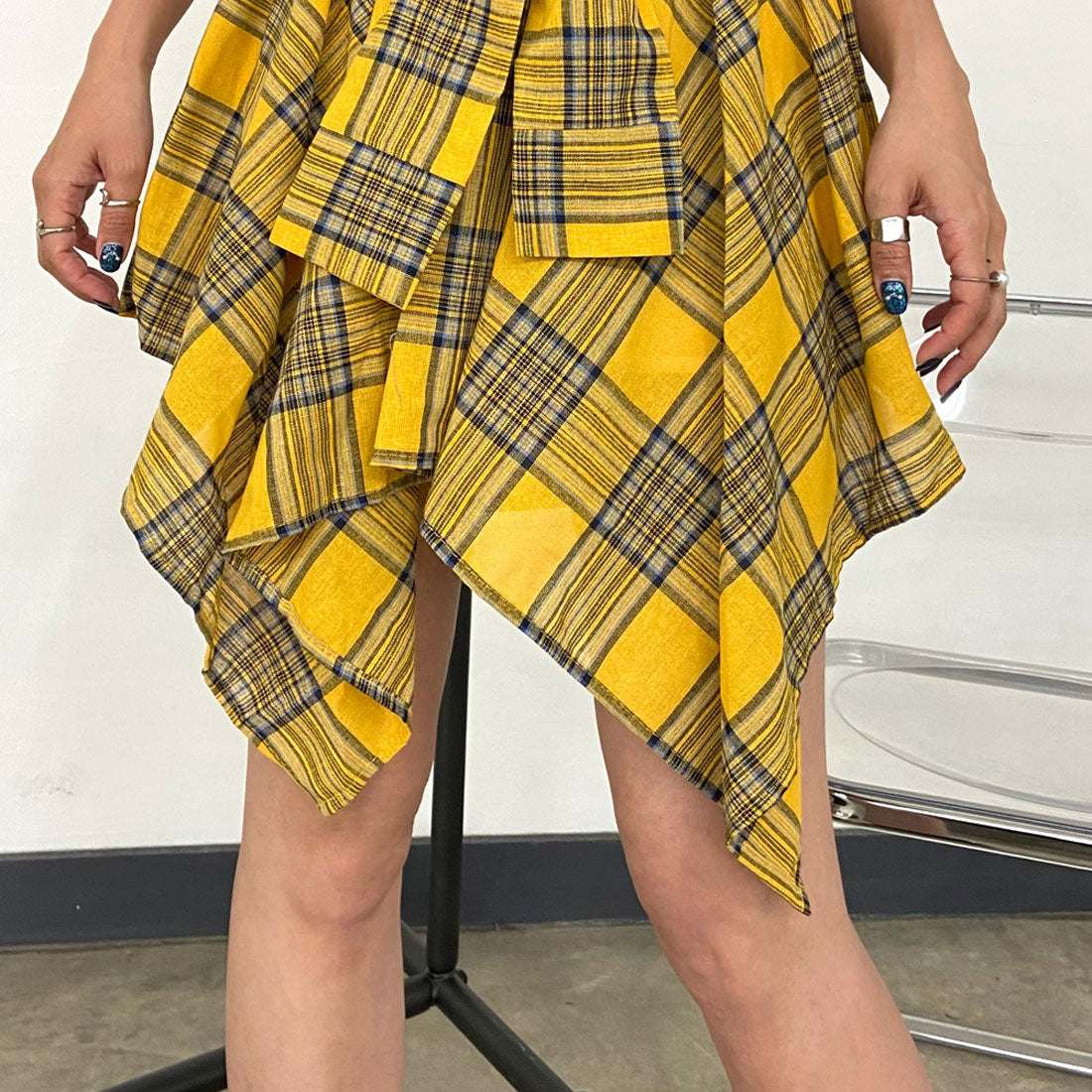 ノンヘッジ non-hedge チェックイレヘムスカート （ネイビー） ネイビー