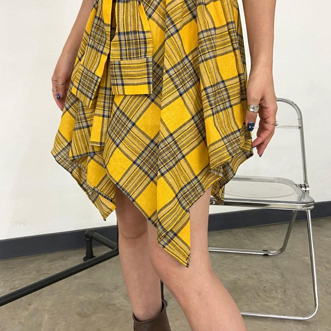 ノンヘッジ non-hedge チェックイレヘムスカート （ネイビー） ネイビー