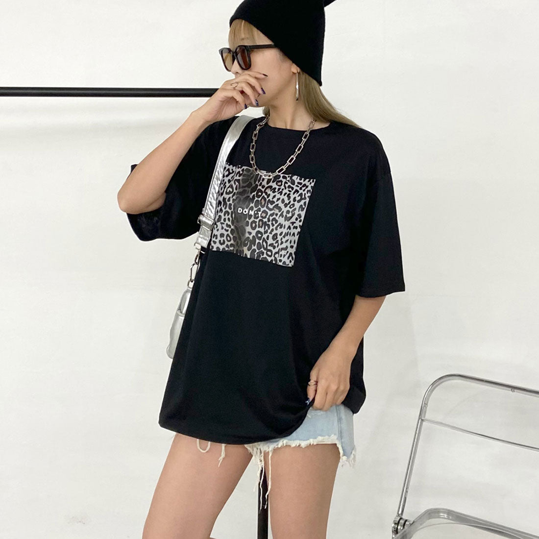 ノンヘッジ non-hedge ヒョウ柄ビッグTシャツ （ブラック） ブラック