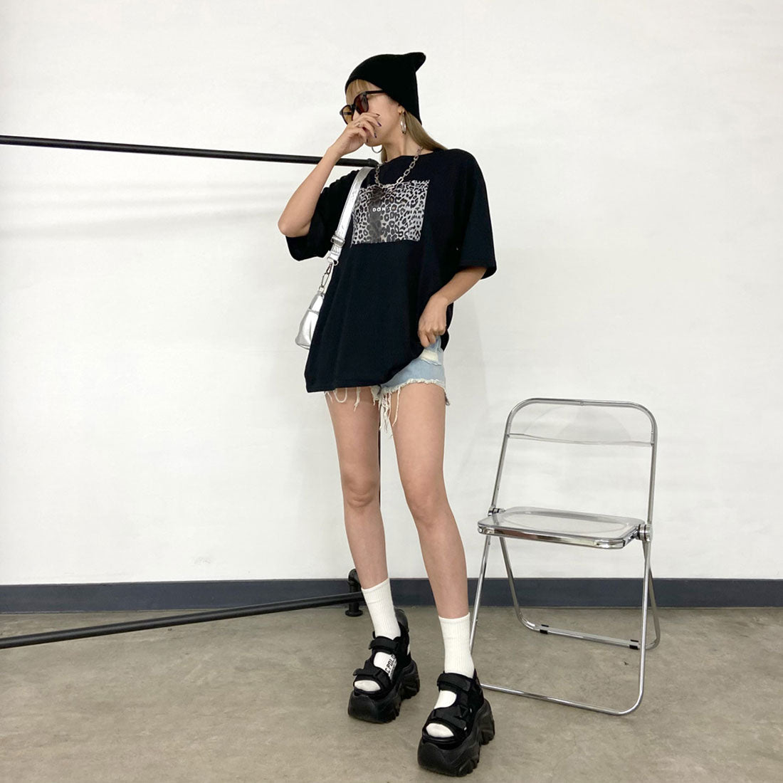 ノンヘッジ non-hedge ヒョウ柄ビッグTシャツ （ブラック） ブラック