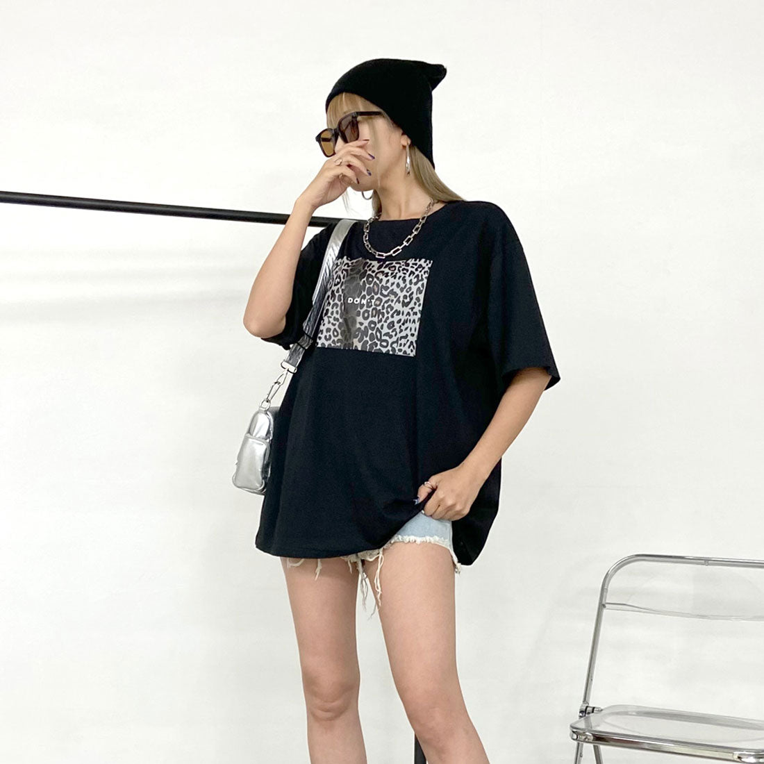 ノンヘッジ non-hedge ヒョウ柄ビッグTシャツ （ブラック） ブラック