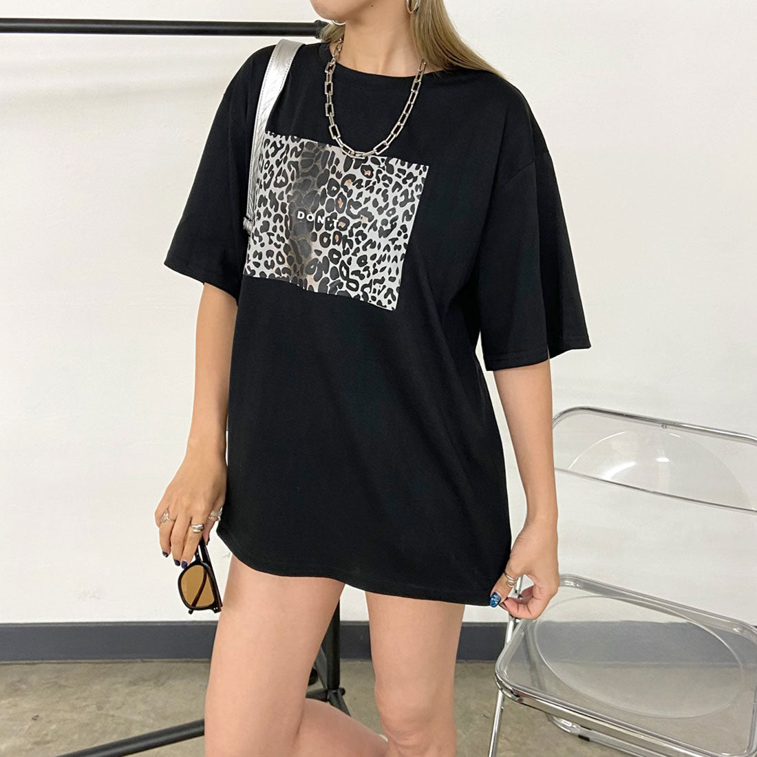 ノンヘッジ non-hedge ヒョウ柄ビッグTシャツ （ブラック） ブラック