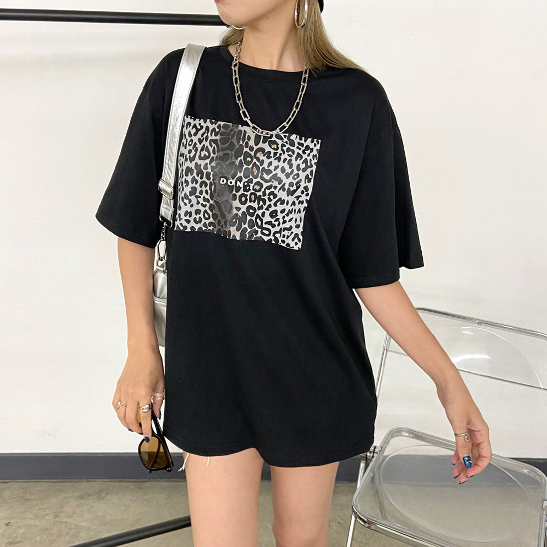 ノンヘッジ non-hedge ヒョウ柄ビッグTシャツ （ブラック） ブラック