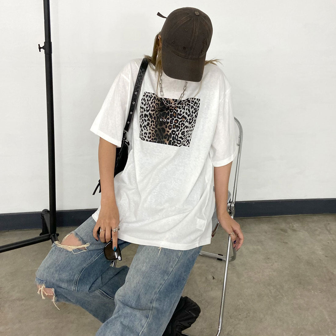 ノンヘッジ non-hedge ヒョウ柄ビッグTシャツ （ブラック） ブラック