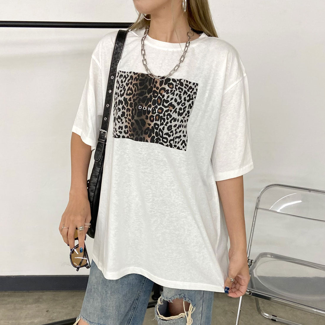 ノンヘッジ non-hedge ヒョウ柄ビッグTシャツ （ブラック） ブラック