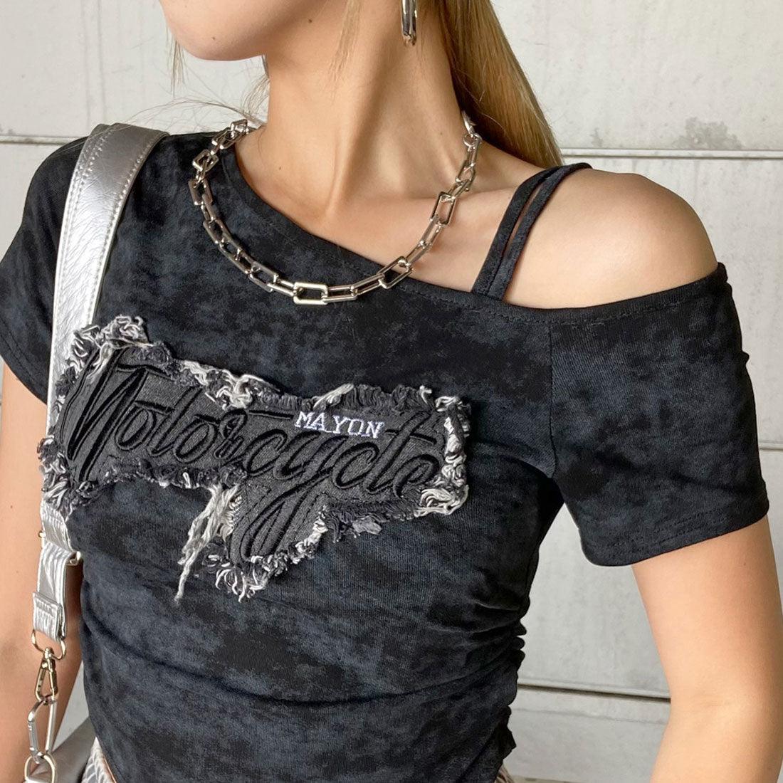 ノンヘッジ non-hedge デニムロゴワンショルダーTシャツ （ブラック） ブラック
