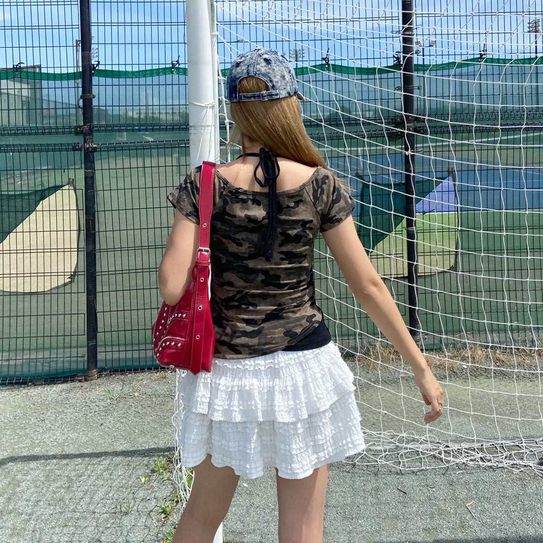 ノンヘッジ non-hedge 迷彩アンサンブル風プレートロゴトップス （グレー） グレー
