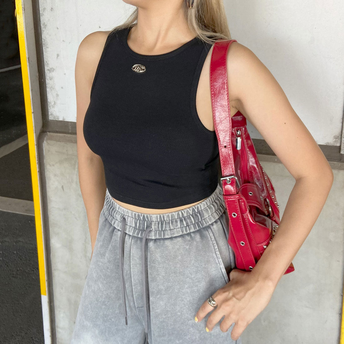 ノンヘッジ non-hedge シルバープレートリブタンクトップ （ブラック） ブラック