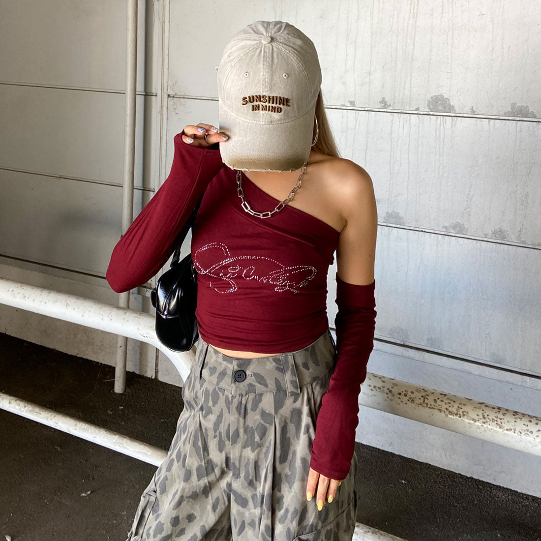 ノンヘッジ non-hedge ワンショルストーンロゴアームウォーマーTシャツ （グレー） グレー
