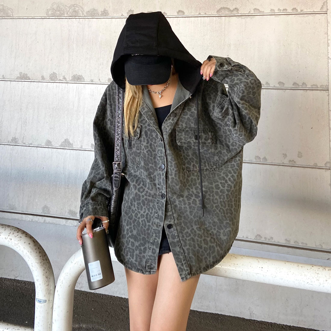 ノンヘッジ non-hedge ヒョウ柄フードジャケット （カーキ） カーキ