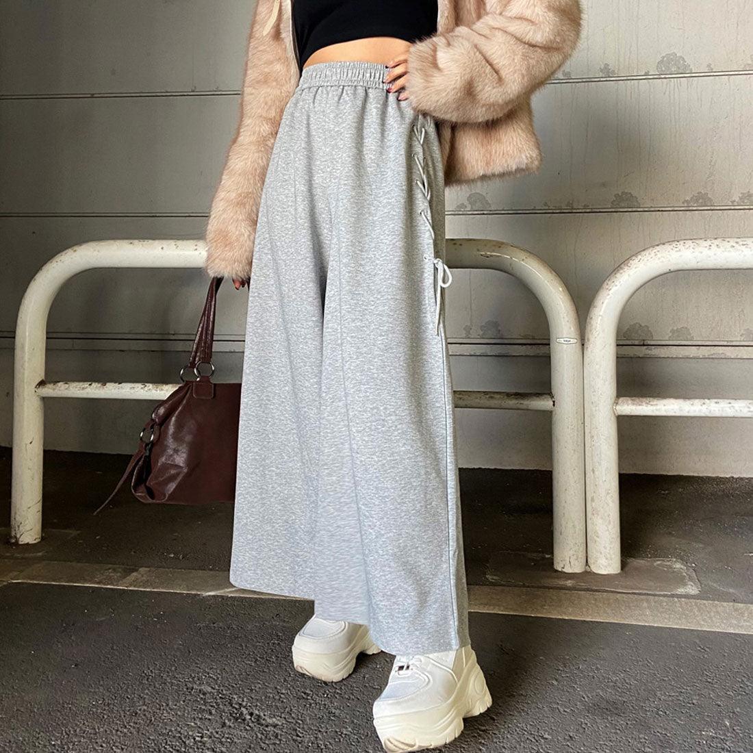 ノンヘッジ non-hedge サイドレースアップカットワイドパンツ （グレー） グレー