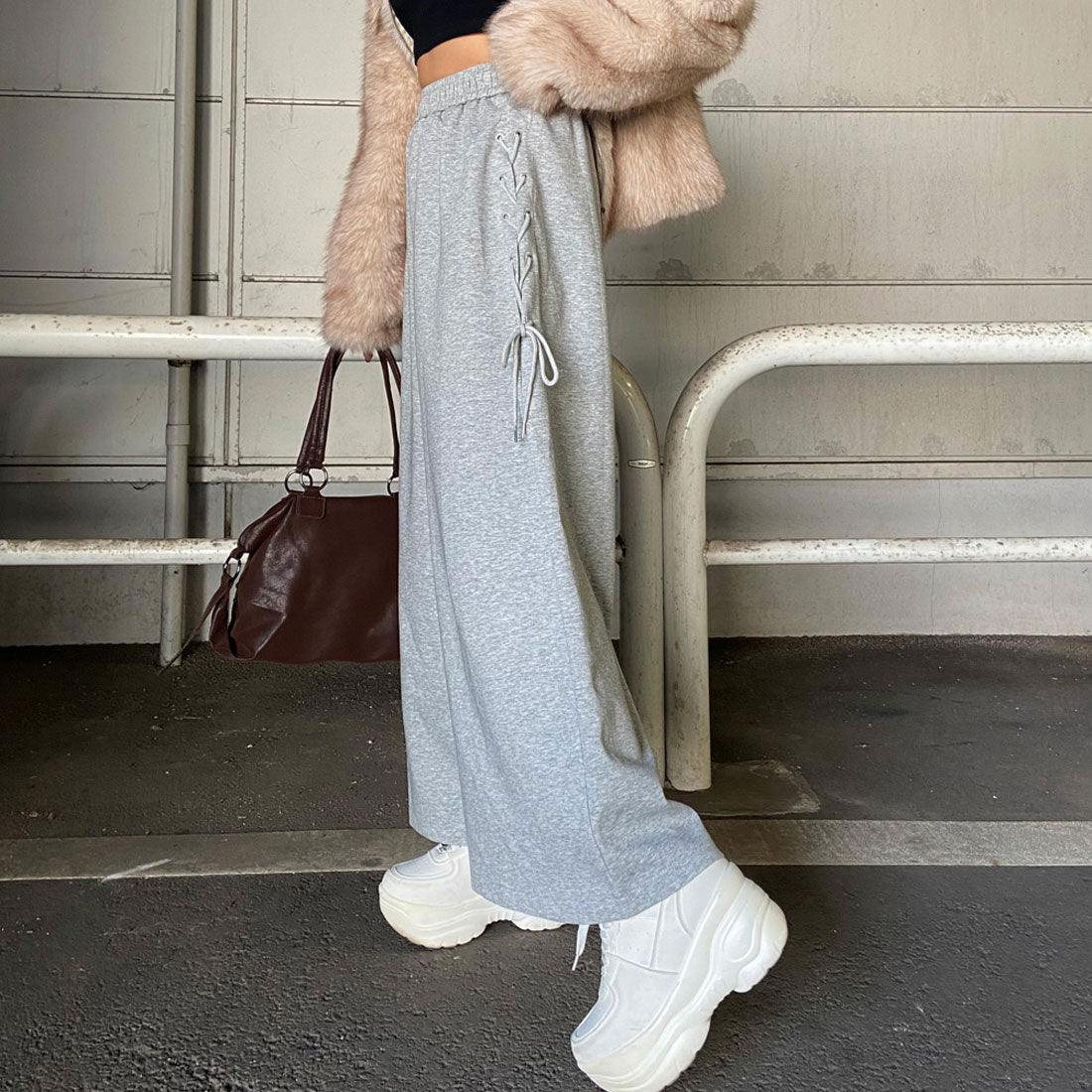 ノンヘッジ non-hedge サイドレースアップカットワイドパンツ （グレー） グレー
