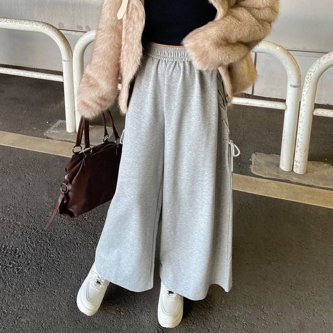 ノンヘッジ non-hedge サイドレースアップカットワイドパンツ （グレー） グレー