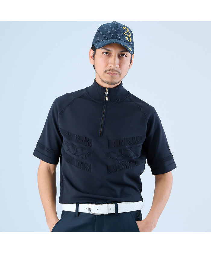 エヌエス23・パー・ニッサゴルフ NS23 par Nissa Golf 【メンズ】ホールガーメントハーフZIPモックネック （ブラック） ブラック