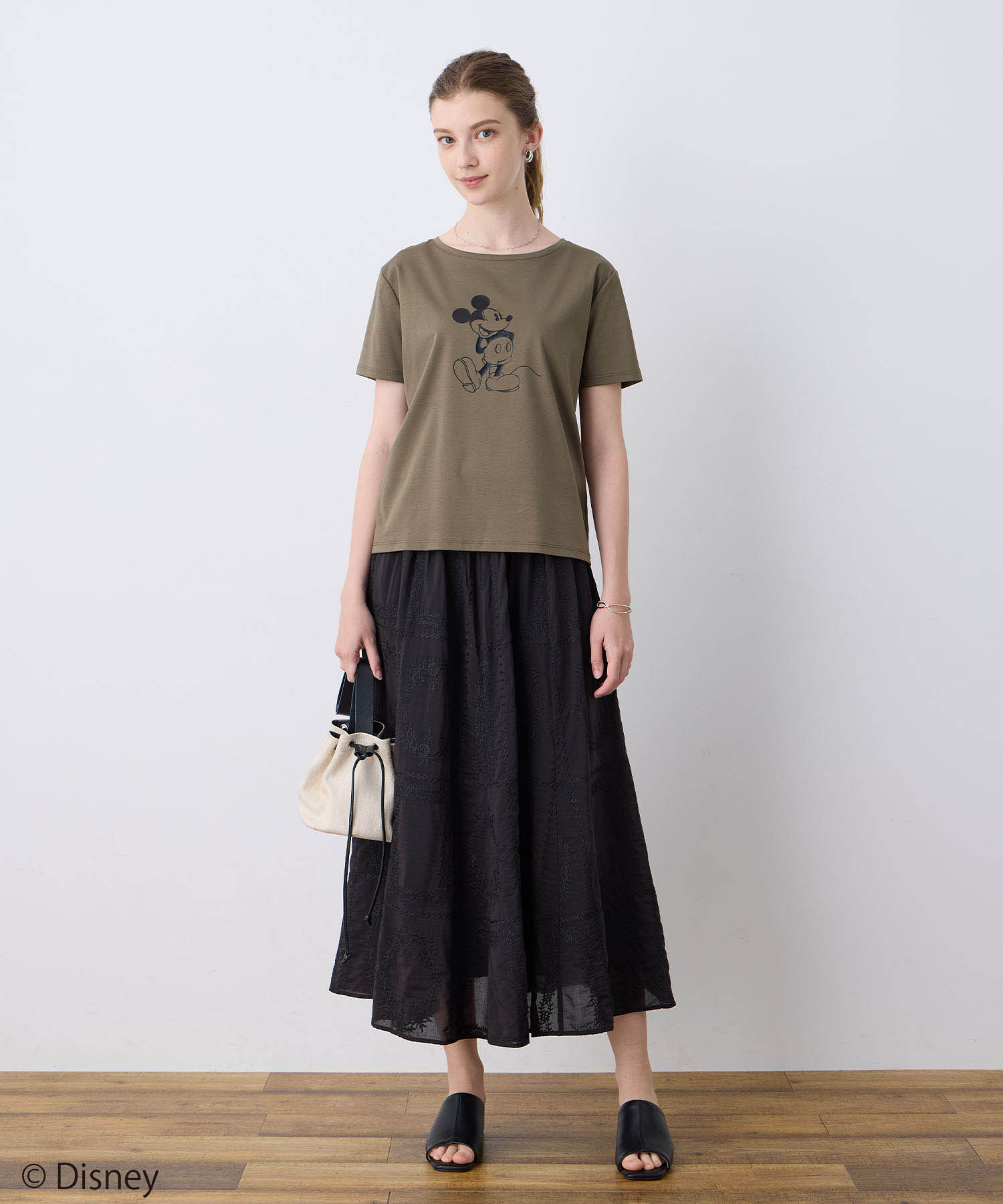 ルスークホリデー LE SOUK HOLIDAY Mickey MouseコラボモチーフTシャツ （チャコールグレー） チャコールグレー