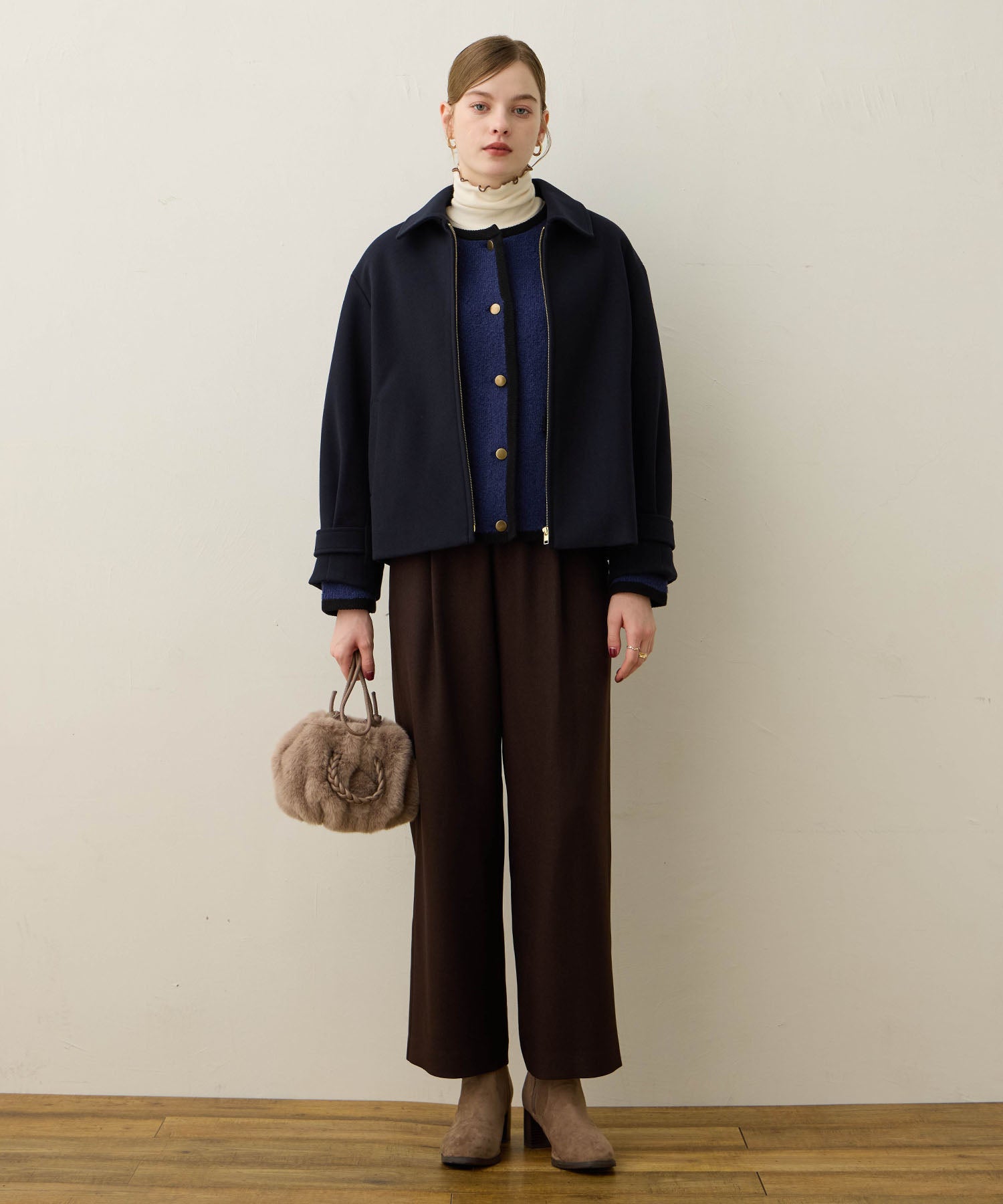ルスークホリデー LE SOUK HOLIDAY フェイクウールブルゾン （ネイビー） ネイビー