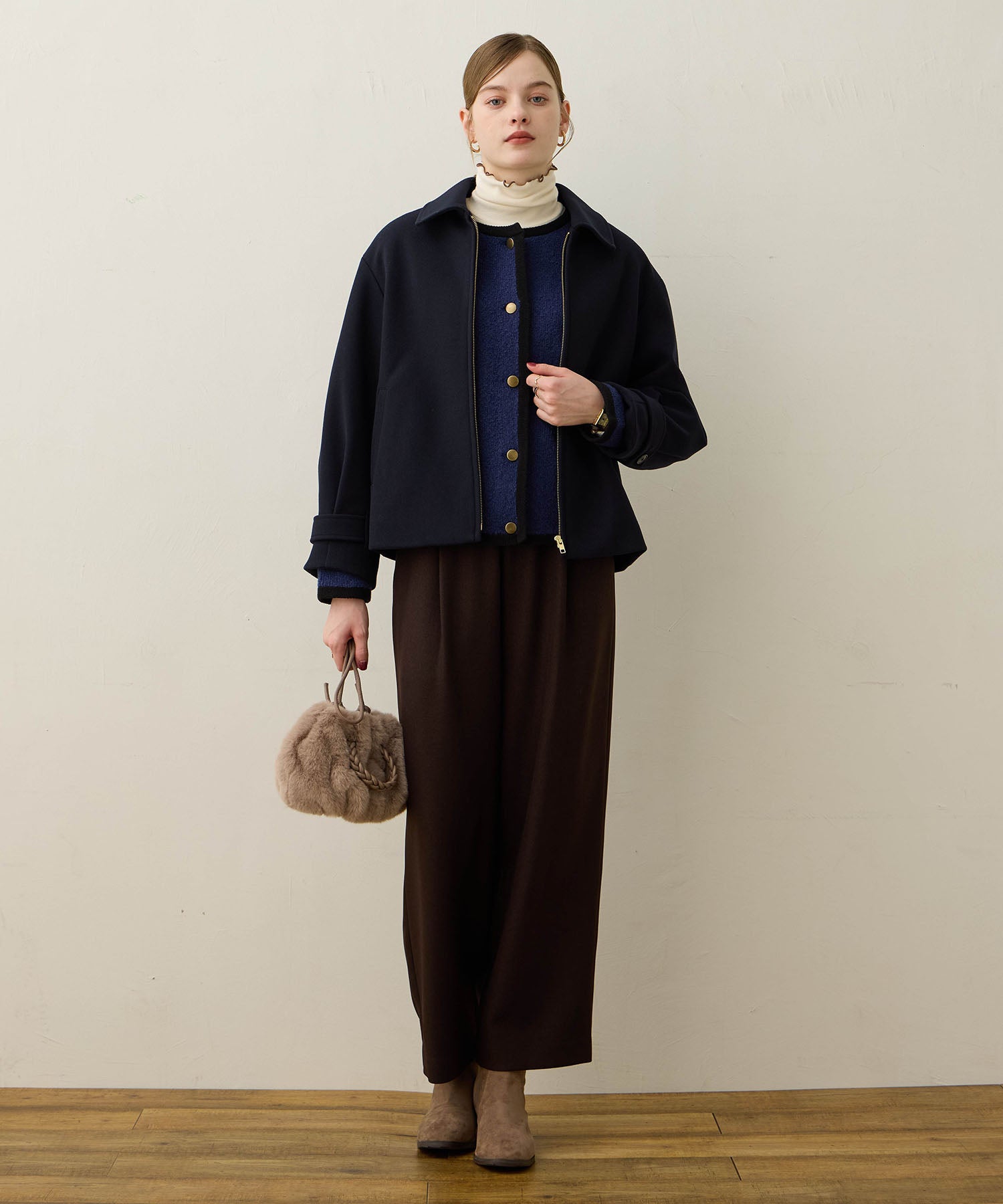 ルスークホリデー LE SOUK HOLIDAY フェイクウールブルゾン （ネイビー） ネイビー