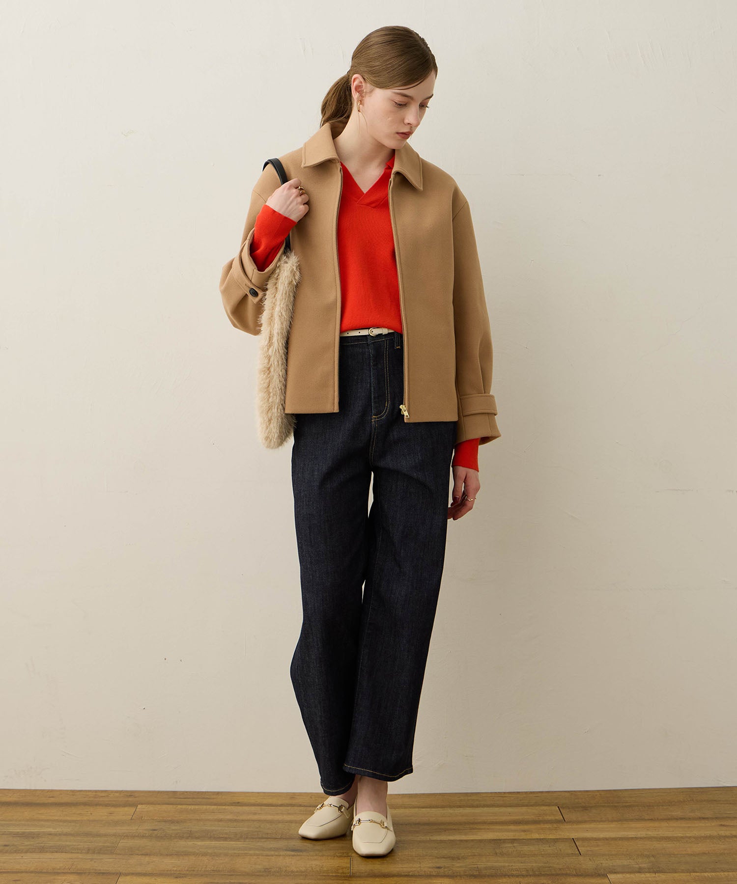 ルスークホリデー LE SOUK HOLIDAY フェイクウールブルゾン （ネイビー） ネイビー