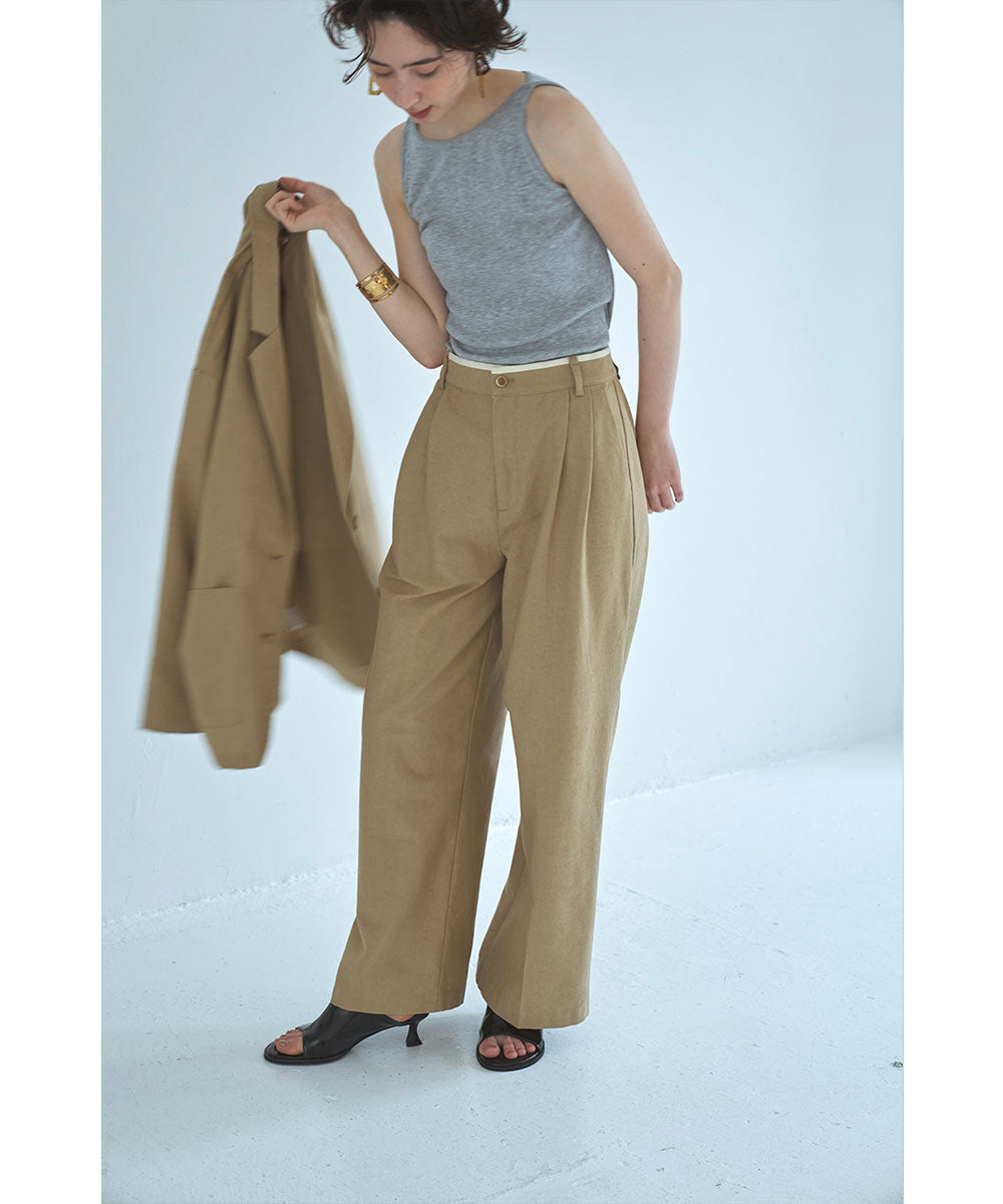 マージュール marjour WAIST PIPING LINEN BLEND PANTS （BEIGE） BEIGE