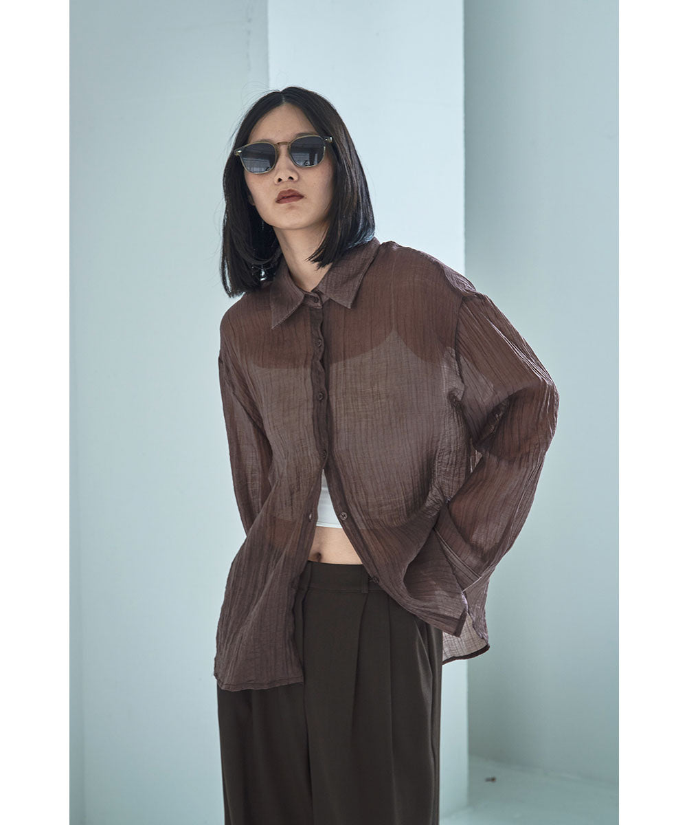 マージュール marjour WRINKLE SHEER SHIRTS （BROWN） BROWN
