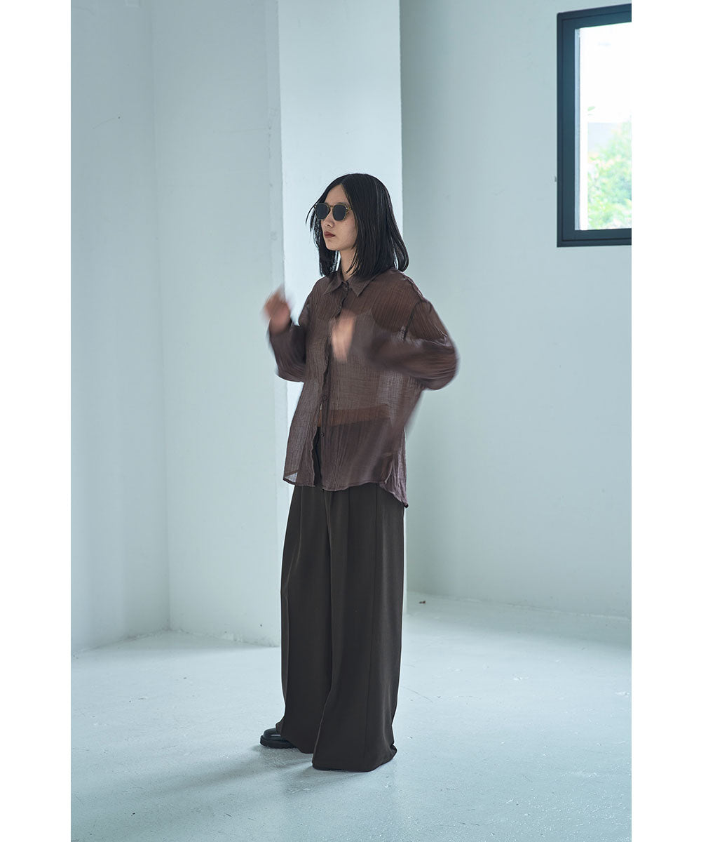 マージュール marjour WRINKLE SHEER SHIRTS （BROWN） BROWN