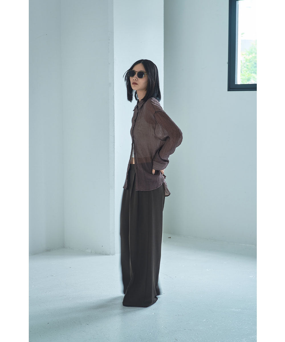 マージュール marjour WRINKLE SHEER SHIRTS （BROWN） BROWN