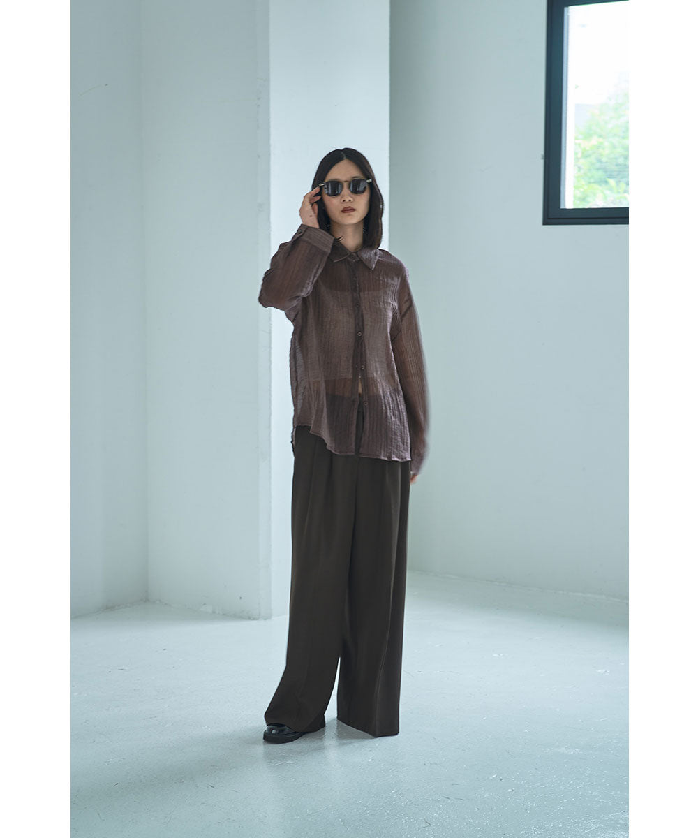 マージュール marjour WRINKLE SHEER SHIRTS （BROWN） BROWN
