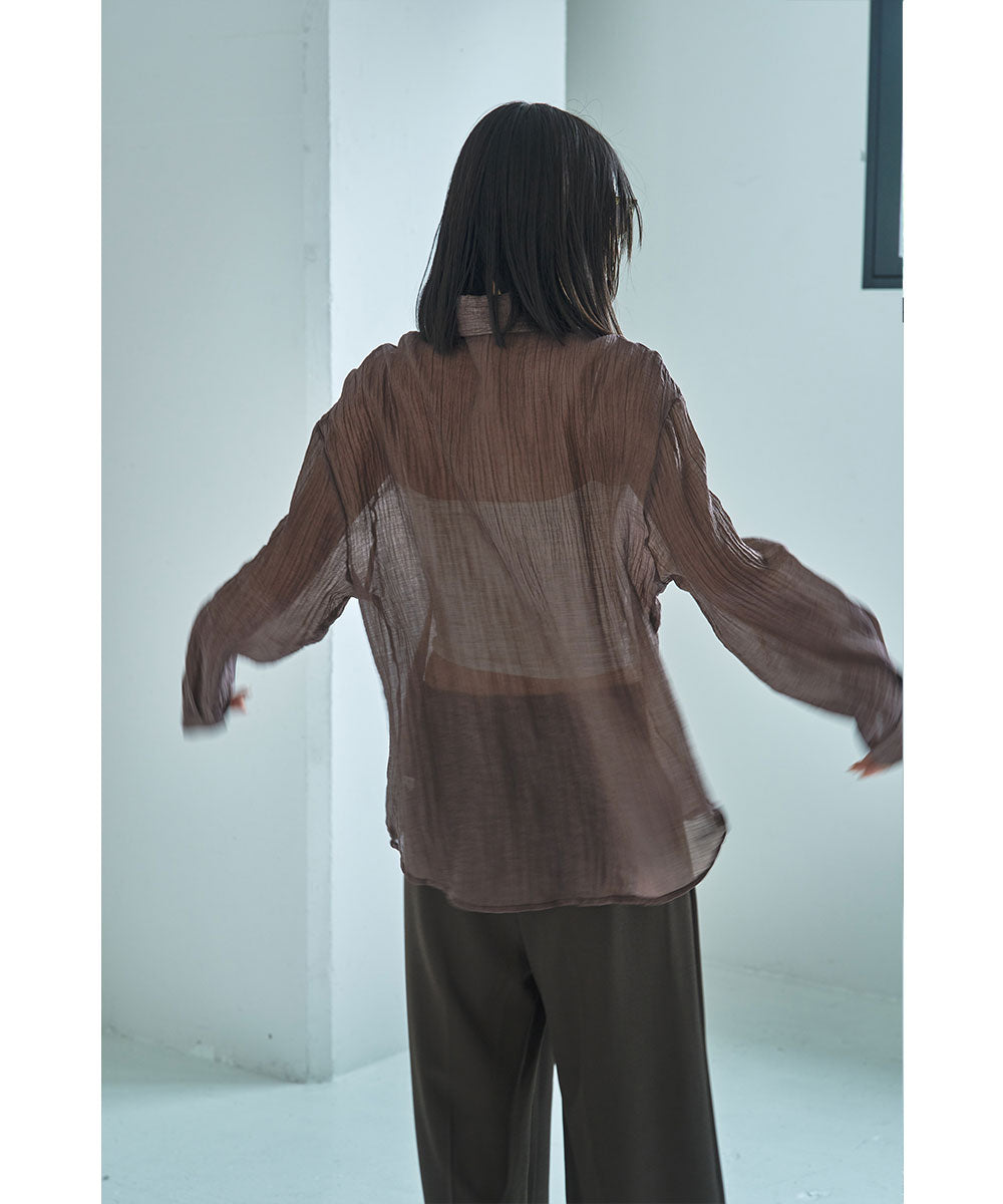 マージュール marjour WRINKLE SHEER SHIRTS （BROWN） BROWN