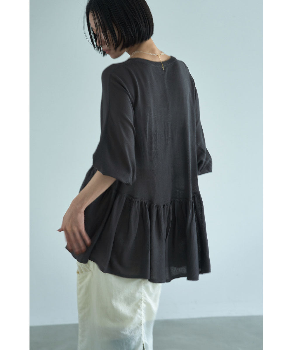 マージュール marjour PEPLUM SHEER KNIT （CHARCOAL） CHARCOAL